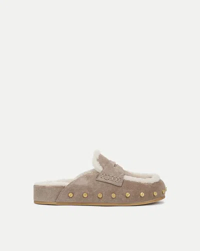 Veronica Beard Fenix Studded Shearling Loafer Mules In Brown