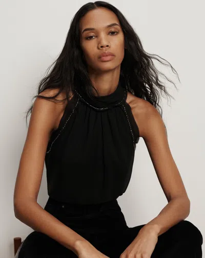 Veronica Beard Tanisha Beaded Mock Neck Top In Black