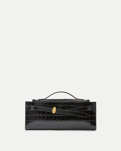Veronica Beard Dash Croc Embossed Leather Shoulder Bag In Black