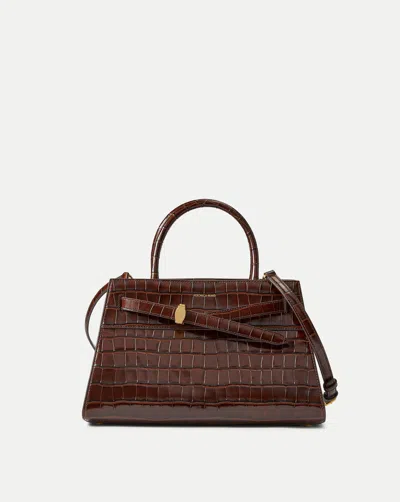 Veronica Beard Dash Croc Embossed Leather Top Handle Bag In Brown