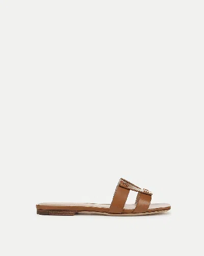 Veronica Beard Via Leather Flat Slide Sandals In Brown