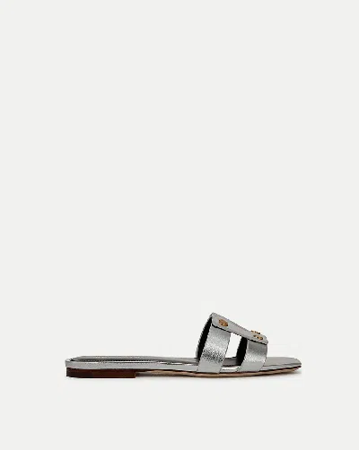 Veronica Beard Via Metallic Flat Slide Sandals In Silver