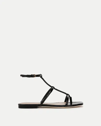 Veronica Beard Marbella Lizard-embossed Sandal In Black