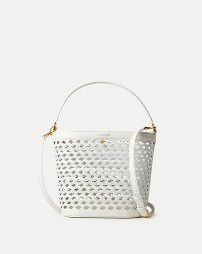 Veronica Beard Small Perforated Leather Bucket Bag In White