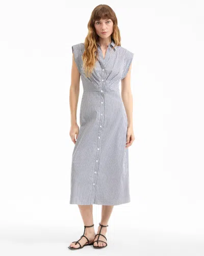 Veronica Beard Haydon Stripe Cotton Blend Shirtdress In Gray