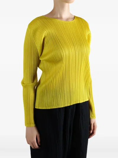 Issey Miyake Pleated Long-sleeve Top In Yellow
