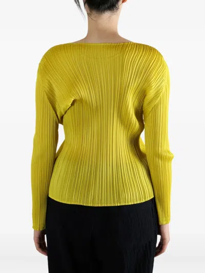 Issey Miyake Pleated Long-sleeve Top In Yellow