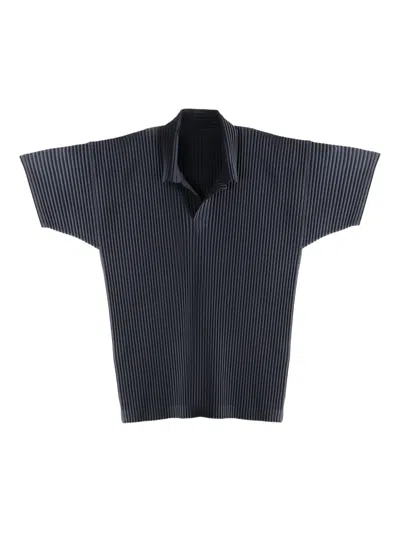 Issey Miyake Pleated Short-sleeve Polo Shirt In Blue