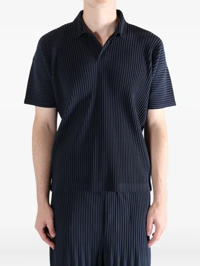 Issey Miyake Pleated Short-sleeve Polo Shirt In Blue