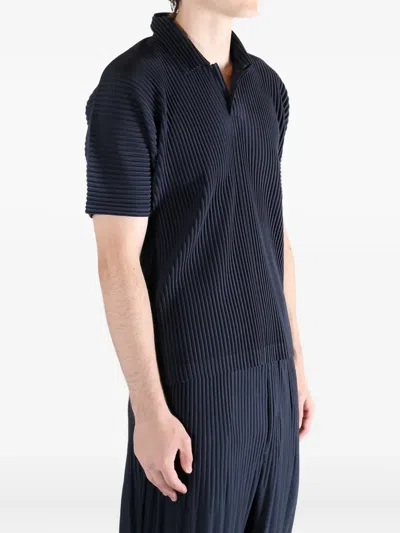 Issey Miyake Pleated Short-sleeve Polo Shirt In Blue