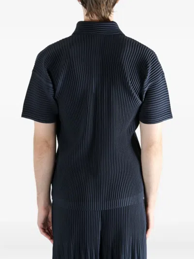 Issey Miyake Pleated Short-sleeve Polo Shirt In Blue