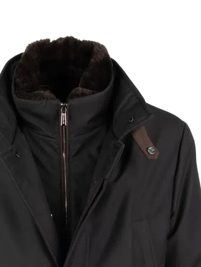 Moorer High Collar Jacket Front Pockets In Black