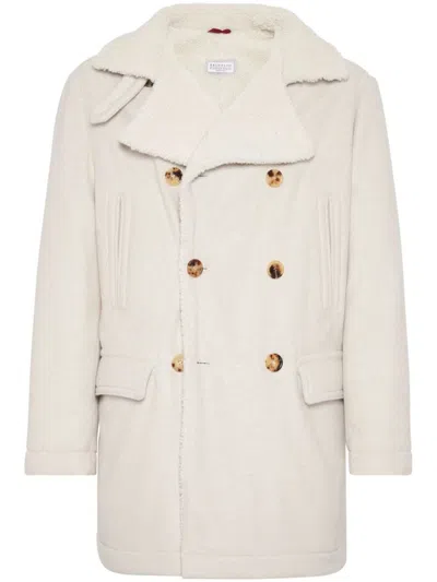 Brunello Cucinelli Double-breasted Wool Coat In Neutral