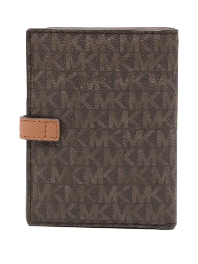 Michael Kors Jet Set Signature Logo Passport Wallet In Brown