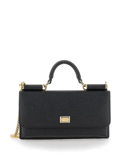 Dolce & Gabbana Black Handbag With Logo Plaque In Grained Leather Woman In Black