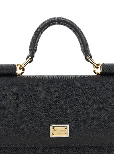Dolce & Gabbana Black Handbag With Logo Plaque In Grained Leather Woman In Black
