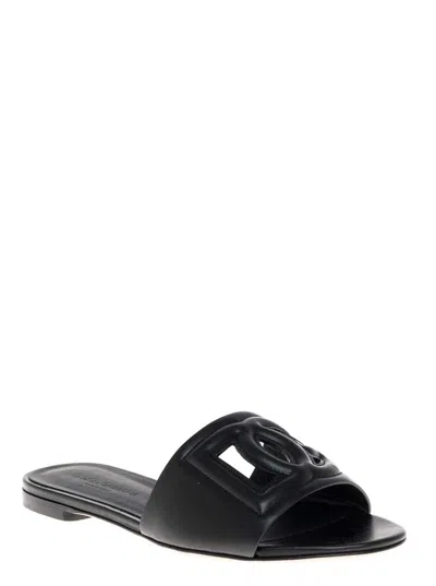 Dolce & Gabbana Dolce&gabbana Women Dg Logo Rubber Beachwear Sliders In Black