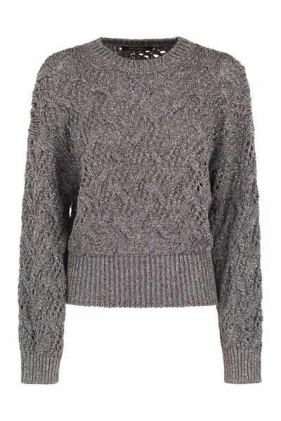 Max Mara Studio Pilade Lurex Knit Sweater In Gray