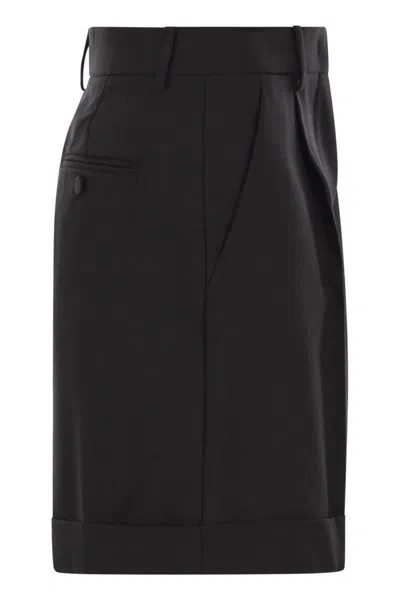 Weekend Max Mara Bussola1234 - Wool Canvas Bermuda Shorts In Black