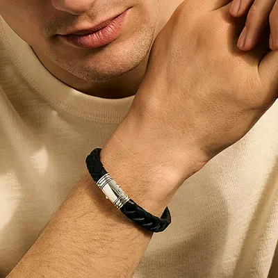 John Hardy Sterling Silver Braided Bracelet In Black