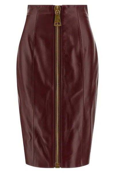 Balmain Front Zip Skirt Skirts Bordeaux In Brown