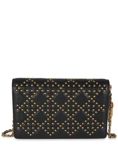 Dior Black Leather Studded Lady  Wallet On Chain (authentic Pre-loved) In Black