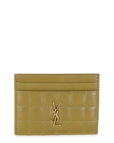 Saint Laurent Green Quilted Lambskin Leather Cassandre Credit Card Case  (authentic Pre-loved) In Green