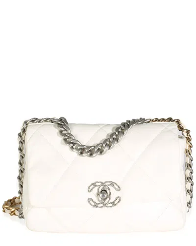 Pre-owned Chanel White Quilted Leather Small 19 Flap Bag (authentic Pre-loved)