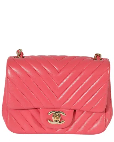 Pre-owned Chanel Pink Leather Mini Square Flap Bag (authentic Pre-loved)