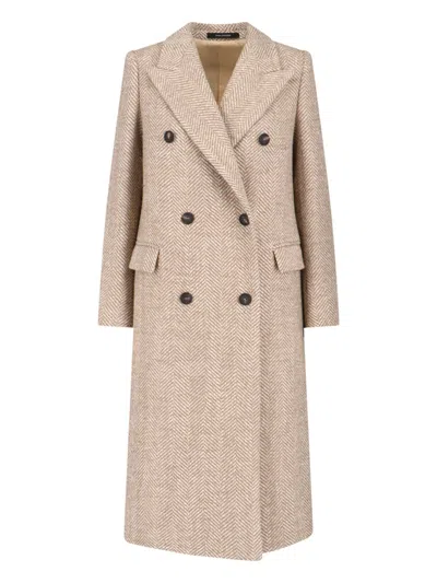 Tagliatore Tailored Beige Coat With Lapel Collar And Button Closures In Sand