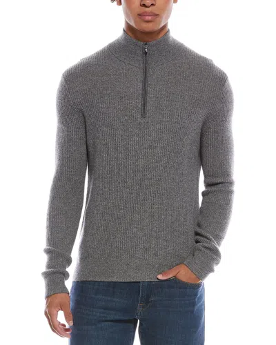 Amicale Cashmere Feeder Pique Zip Cashmere Sweater In Gray