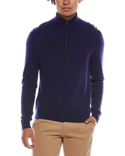 Amicale Cashmere Plaited Zip Cashmere Zip Sweater In Blue