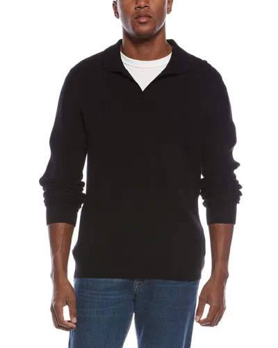 Kier + J Spread Collar Wool & Cashmere-blend Polo Sweater In Black