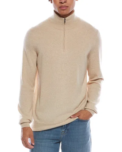 Amicale Cashmere Feeder Pique Zip Cashmere Sweater In Neutral