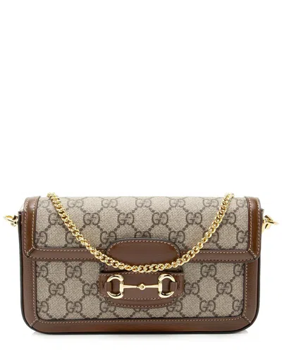 Gucci Beige Gg Supreme Canvas Chain Horsebit 1955 Small Shoulder Bag  (authentic Pre-loved) In Brown