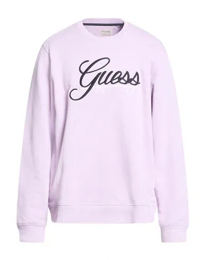 Guess Man Sweatshirt Lilac Size Xxl Cotton, Polyester In Purple