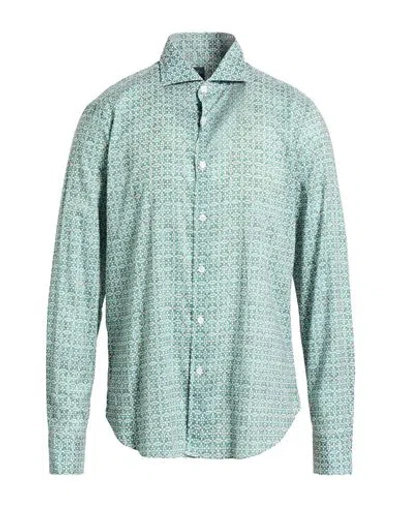 Fedeli Man Shirt Green Size 17 Cotton, Elastane In Green