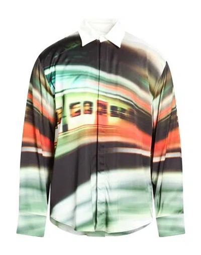 Msgm Man Shirt Black Size 16 Viscose In Multi