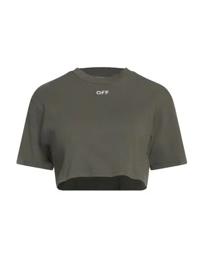 Off-white Woman T-shirt Military Green Size 6 Cotton, Elastane In Green