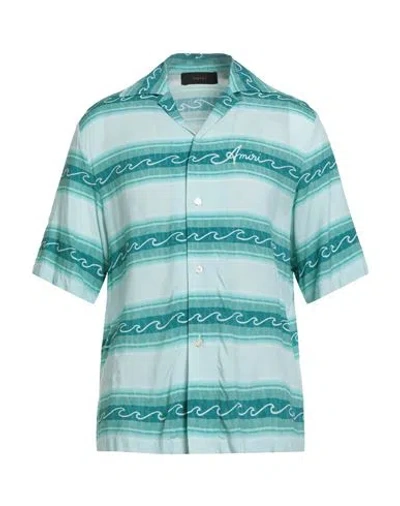 Amiri Man Shirt Deep Teal Size L Viscose In Green