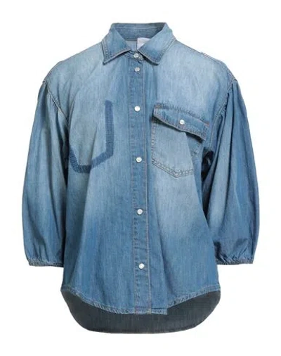 Pinko Denim Woman Denim Shirt Blue Size 8 Cotton In Blue