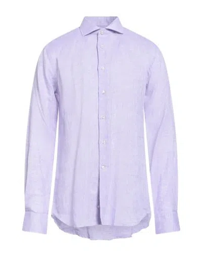 Jacopo C. Man Shirt Lilac Size 17 Linen In Blue