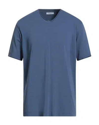 Wool & Co Man T-shirt Slate Blue Size Xxl Cotton, Elastane In Blue
