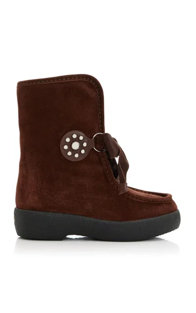 Valentino Suede Sheep Shearling Snow Booties In Brown