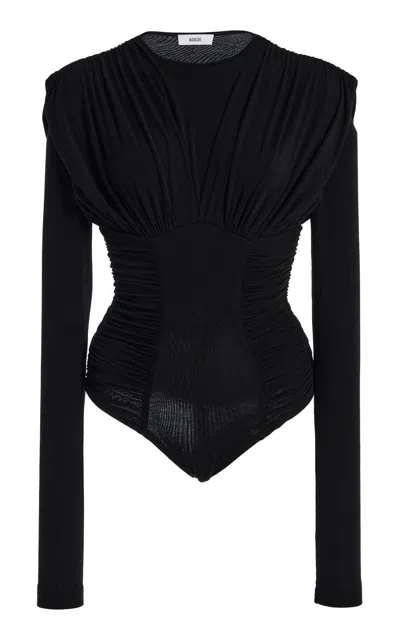 Agolde Abbi Ruched Jersey Bodysuit In Black