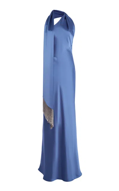 Ila Brice One-shoulder Satin Maxi Dress In Blue