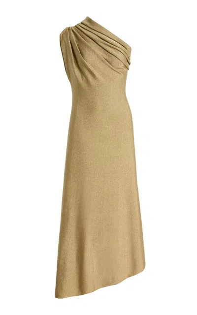 Khaite Coast Asymmetric One-shoulder Draped Lurex Dress In Gold