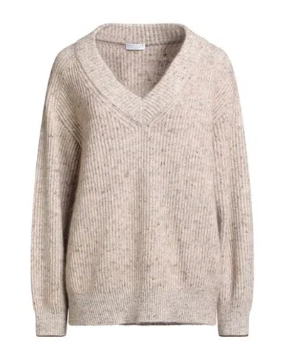 Brunello Cucinelli Woman Sweater Beige Size 3xl Wool, Polyamide, Mohair Wool, Linen, Ecobrass In Neutral