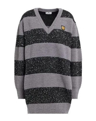Elisabetta Franchi Woman Sweater Grey Size 6 Acrylic, Polyester, Wool, Alpaca Wool, Polyamide In Gray