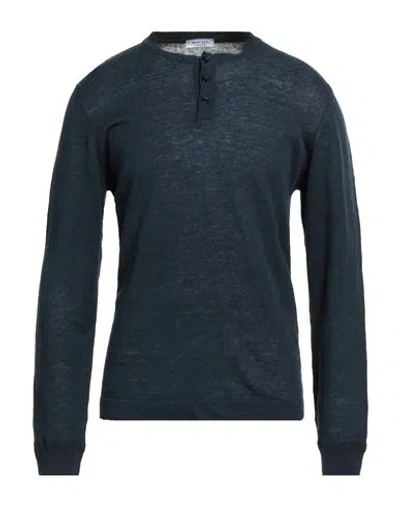 Wool & Co Man Sweater Midnight Blue Size L Linen, Cotton In Blue